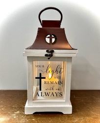 "Your Light Will Remain" Wooden Lantern From The Flower Loft, your florist in Wilmington, IL